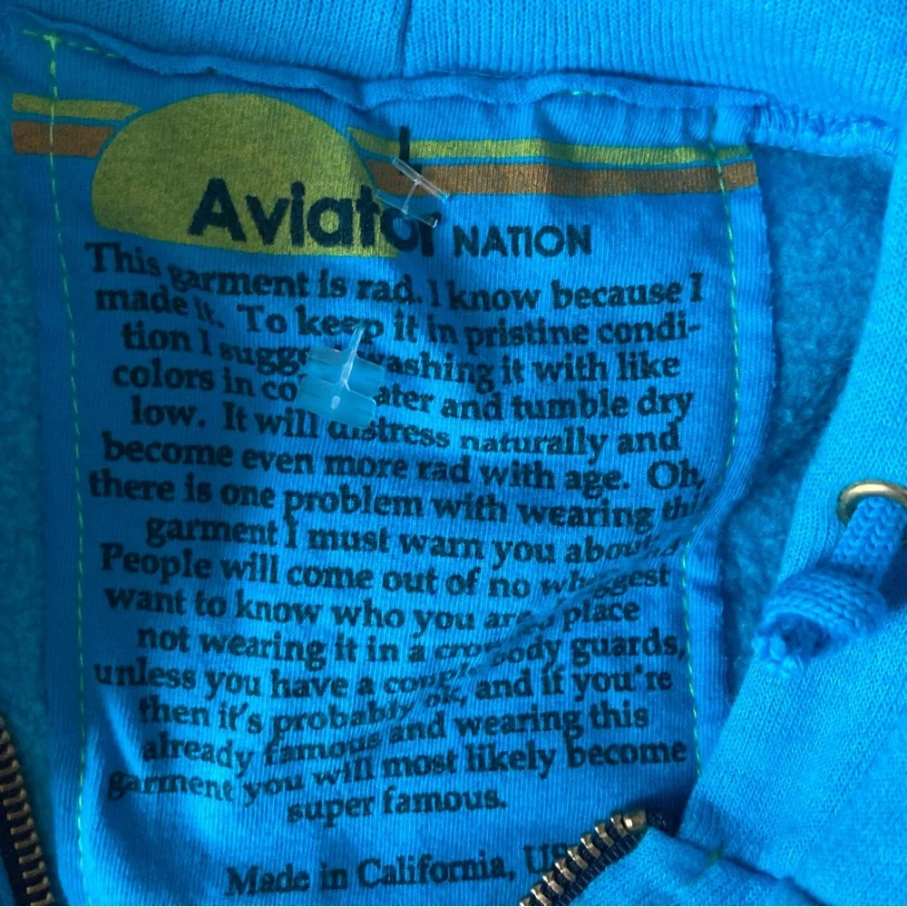 Aviator Nation Sz L Pacific Blue Hoodie Sweatshirt Eat Right Do Good Natreve - Picture 2 of 8